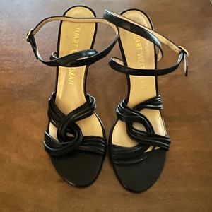 Stuart Weitzman Black Twisted Sleek Leather Sandals